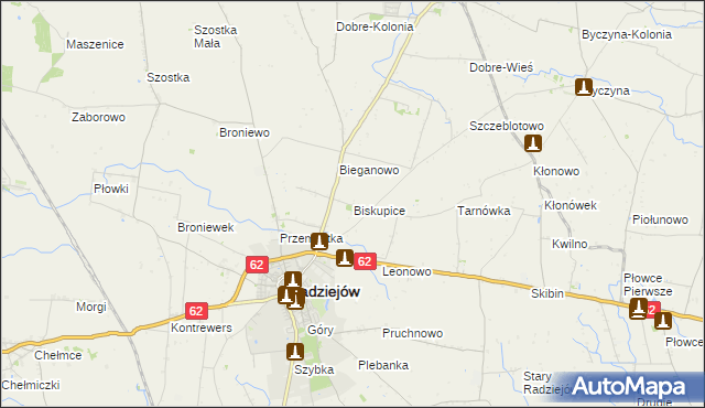 mapa Biskupice gmina Radziejów, Biskupice gmina Radziejów na mapie Targeo