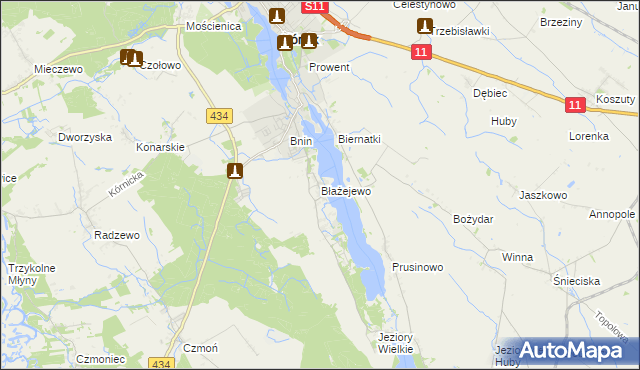 mapa Błażejewo gmina Kórnik, Błażejewo gmina Kórnik na mapie Targeo