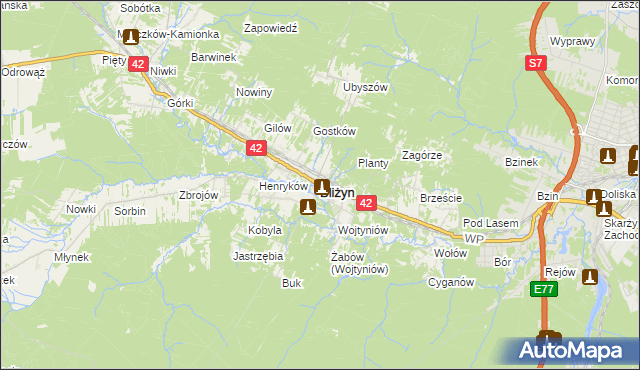 mapa Bliżyn, Bliżyn na mapie Targeo