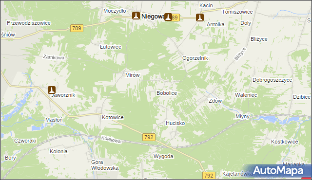 mapa Bobolice gmina Niegowa, Bobolice gmina Niegowa na mapie Targeo