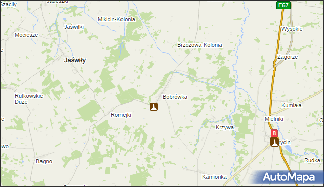 mapa Bobrówka gmina Jaświły, Bobrówka gmina Jaświły na mapie Targeo