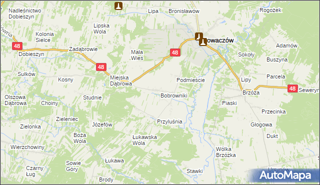 mapa Bobrowniki gmina Głowaczów, Bobrowniki gmina Głowaczów na mapie Targeo
