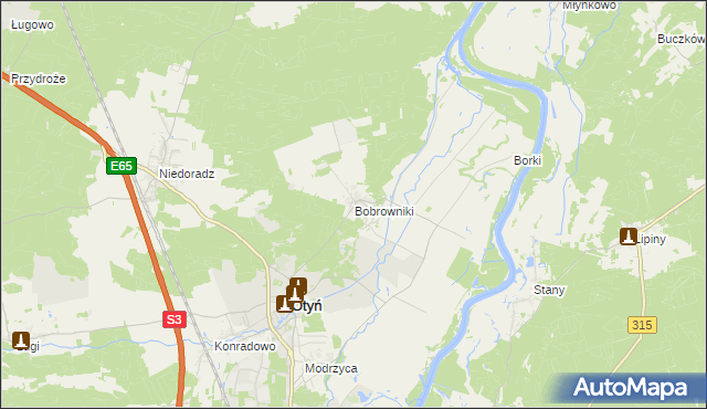 mapa Bobrowniki gmina Otyń, Bobrowniki gmina Otyń na mapie Targeo