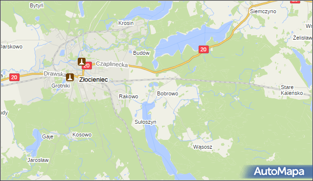 mapa Bobrowo gmina Złocieniec, Bobrowo gmina Złocieniec na mapie Targeo