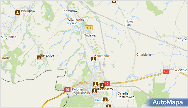 mapa Bodzanów gmina Głuchołazy, Bodzanów gmina Głuchołazy na mapie Targeo