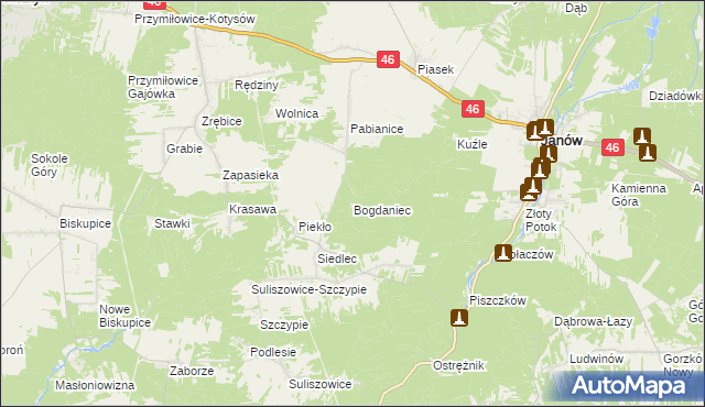 mapa Bogdaniec gmina Janów, Bogdaniec gmina Janów na mapie Targeo