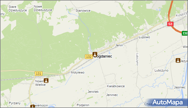 mapa Bogdaniec powiat gorzowski, Bogdaniec powiat gorzowski na mapie Targeo