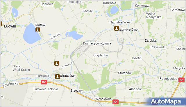 mapa Bogdanka gmina Puchaczów, Bogdanka gmina Puchaczów na mapie Targeo