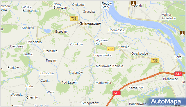 mapa Boguszówka gmina Gniewoszów, Boguszówka gmina Gniewoszów na mapie Targeo