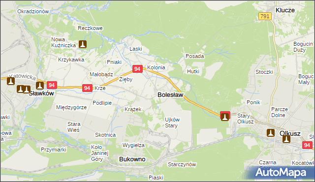 mapa Bolesław powiat olkuski, Bolesław powiat olkuski na mapie Targeo