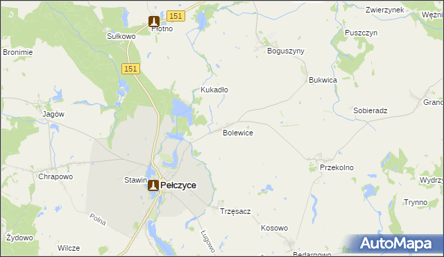 mapa Bolewice gmina Pełczyce, Bolewice gmina Pełczyce na mapie Targeo