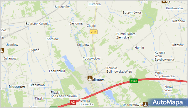 mapa Bolimowska Wieś, Bolimowska Wieś na mapie Targeo