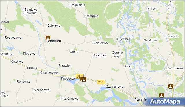 mapa Boreczek gmina Brodnica, Boreczek gmina Brodnica na mapie Targeo