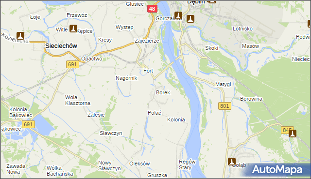 mapa Borek gmina Gniewoszów, Borek gmina Gniewoszów na mapie Targeo