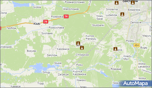 mapa Borki gmina Bełchatów, Borki gmina Bełchatów na mapie Targeo