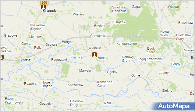 mapa Borki gmina Kramsk, Borki gmina Kramsk na mapie Targeo