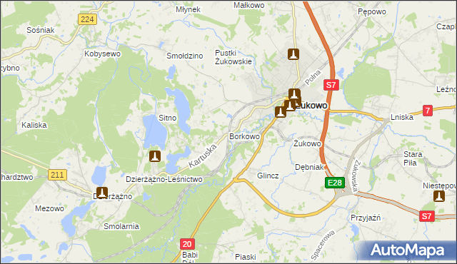 mapa Borkowo gmina Żukowo, Borkowo gmina Żukowo na mapie Targeo