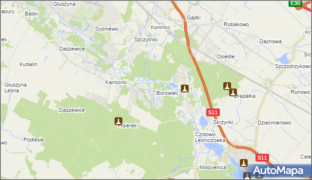 mapa Borówiec gmina Kórnik, Borówiec gmina Kórnik na mapie Targeo