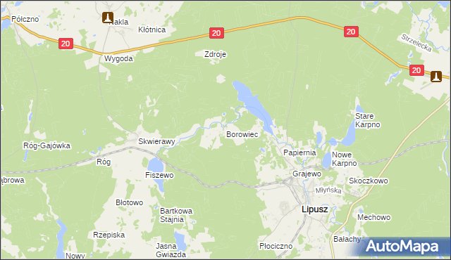 mapa Borowiec gmina Lipusz, Borowiec gmina Lipusz na mapie Targeo