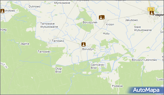 mapa Boruszyn gmina Połajewo, Boruszyn gmina Połajewo na mapie Targeo