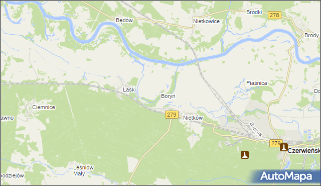 mapa Boryń gmina Czerwieńsk, Boryń gmina Czerwieńsk na mapie Targeo