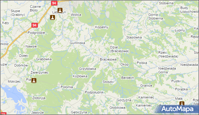 mapa Braciejowa, Braciejowa na mapie Targeo