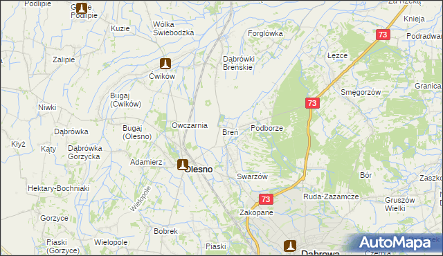 mapa Breń gmina Olesno, Breń gmina Olesno na mapie Targeo