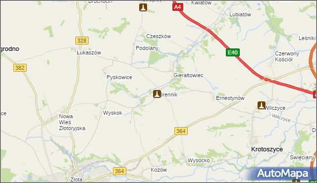 mapa Brennik gmina Złotoryja, Brennik gmina Złotoryja na mapie Targeo