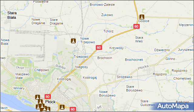 mapa Brochocin gmina Radzanowo, Brochocin gmina Radzanowo na mapie Targeo