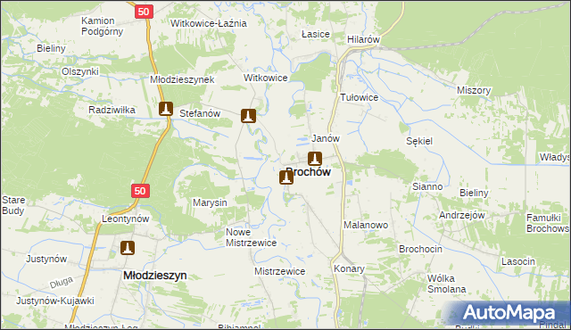 mapa Brochów powiat sochaczewski, Brochów powiat sochaczewski na mapie Targeo