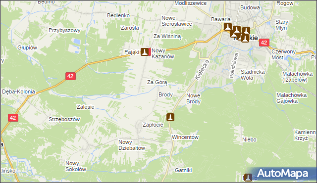 mapa Brody gmina Końskie, Brody gmina Końskie na mapie Targeo
