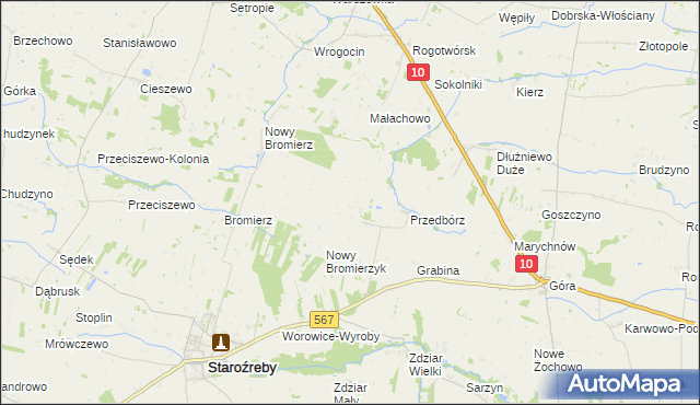mapa Bromierzyk gmina Staroźreby, Bromierzyk gmina Staroźreby na mapie Targeo