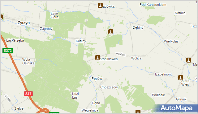 mapa Bronisławka gmina Kurów, Bronisławka gmina Kurów na mapie Targeo