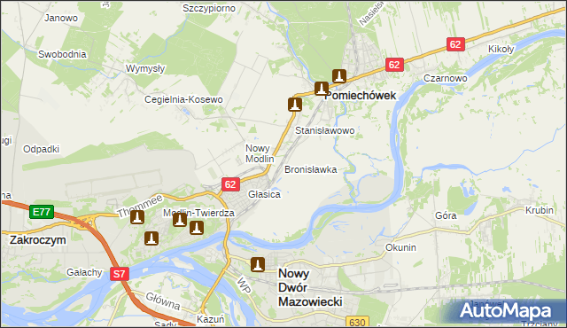 mapa Bronisławka gmina Pomiechówek, Bronisławka gmina Pomiechówek na mapie Targeo