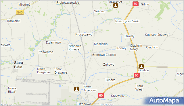 mapa Bronowo-Zalesie, Bronowo-Zalesie na mapie Targeo