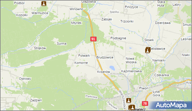 mapa Brudzowice, Brudzowice na mapie Targeo