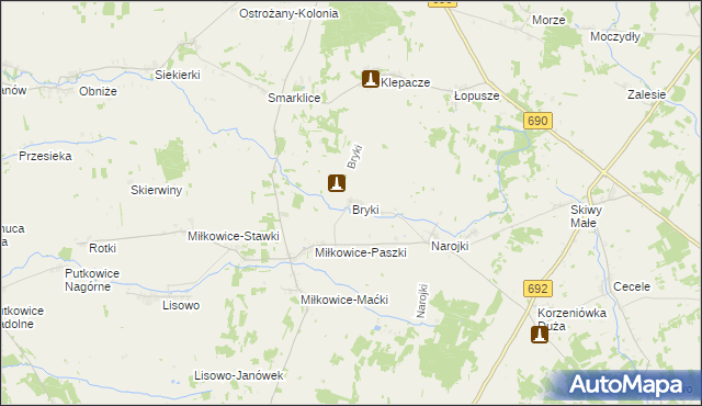 mapa Bryki gmina Drohiczyn, Bryki gmina Drohiczyn na mapie Targeo