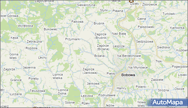 mapa Brzana, Brzana na mapie Targeo