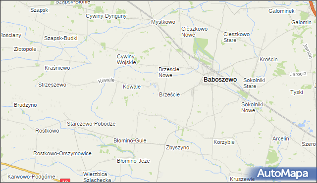 mapa Brzeście gmina Baboszewo, Brzeście gmina Baboszewo na mapie Targeo