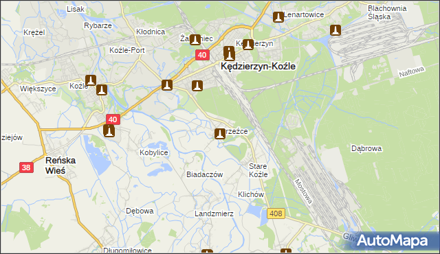 mapa Brzeźce gmina Bierawa, Brzeźce gmina Bierawa na mapie Targeo