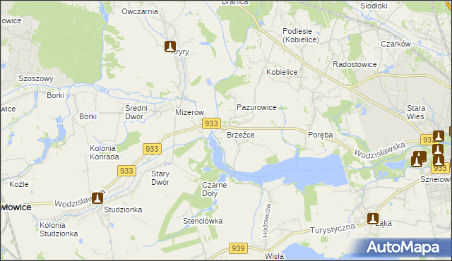 mapa Brzeźce gmina Pszczyna, Brzeźce gmina Pszczyna na mapie Targeo