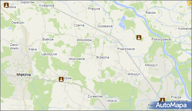 mapa Brzezina gmina Miękinia, Brzezina gmina Miękinia na mapie Targeo