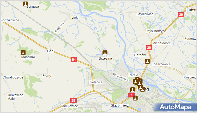 mapa Brzezina gmina Skarbimierz, Brzezina gmina Skarbimierz na mapie Targeo