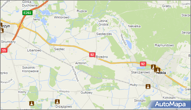 mapa Brzeźno gmina Kostrzyn, Brzeźno gmina Kostrzyn na mapie Targeo