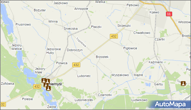 mapa Brzostek gmina Zaniemyśl, Brzostek gmina Zaniemyśl na mapie Targeo