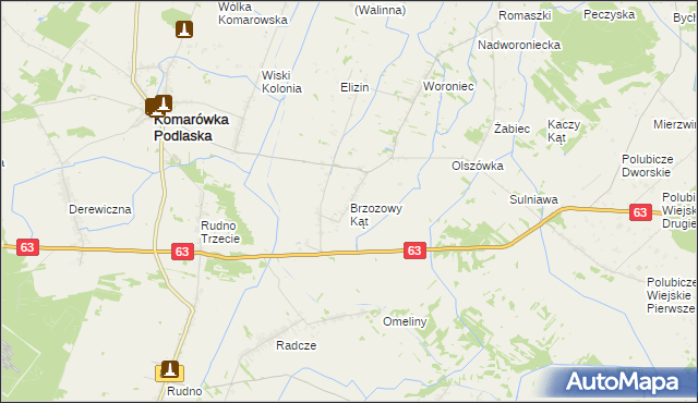 mapa Brzozowy Kąt gmina Komarówka Podlaska, Brzozowy Kąt gmina Komarówka Podlaska na mapie Targeo