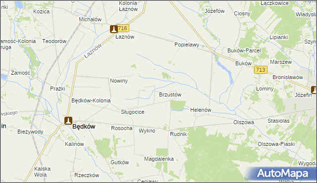 mapa Brzustów gmina Będków, Brzustów gmina Będków na mapie Targeo
