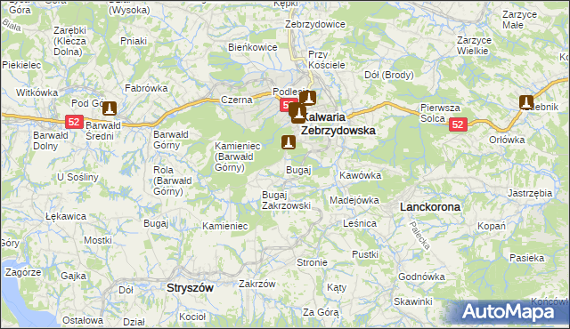 mapa Bugaj gmina Kalwaria Zebrzydowska, Bugaj gmina Kalwaria Zebrzydowska na mapie Targeo