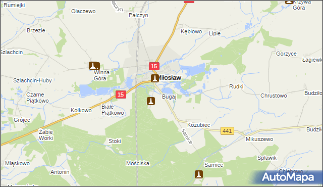 mapa Bugaj gmina Miłosław, Bugaj gmina Miłosław na mapie Targeo