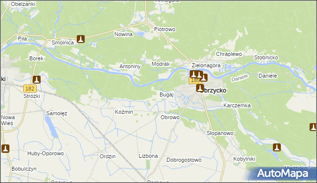 mapa Bugaj gmina Obrzycko, Bugaj gmina Obrzycko na mapie Targeo